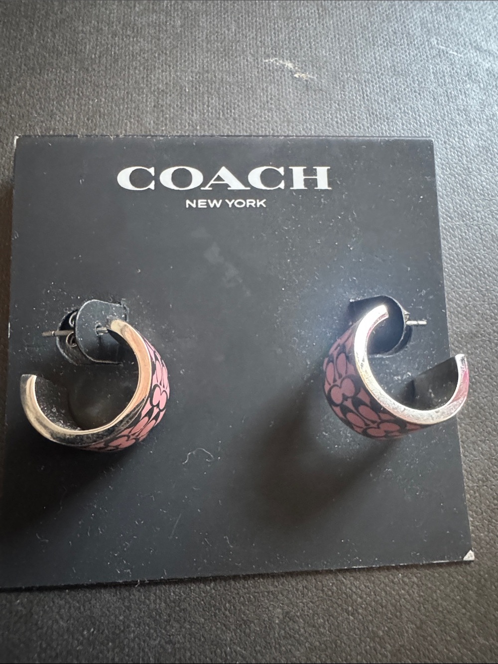 COACH Pink Signature Hoop Earrings with Silver-Tone Trim